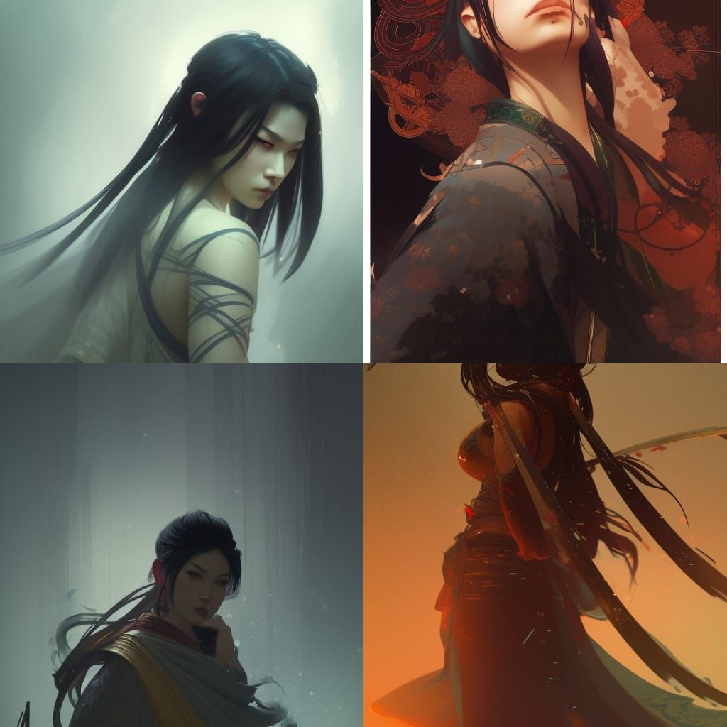 Dark Samurai Toshiko Concept Art in Orange and Teal