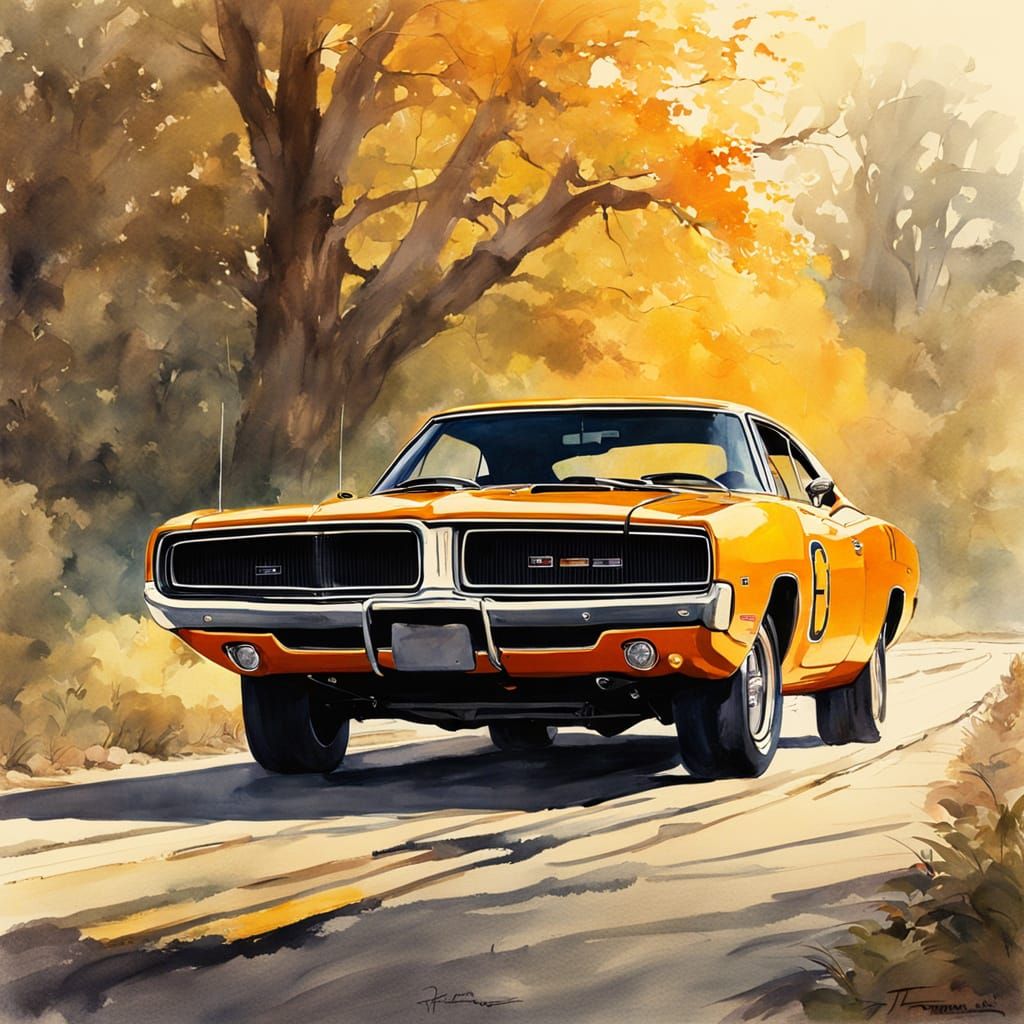 1969 Dodge Charger R/T on Sunlit Road Landscape