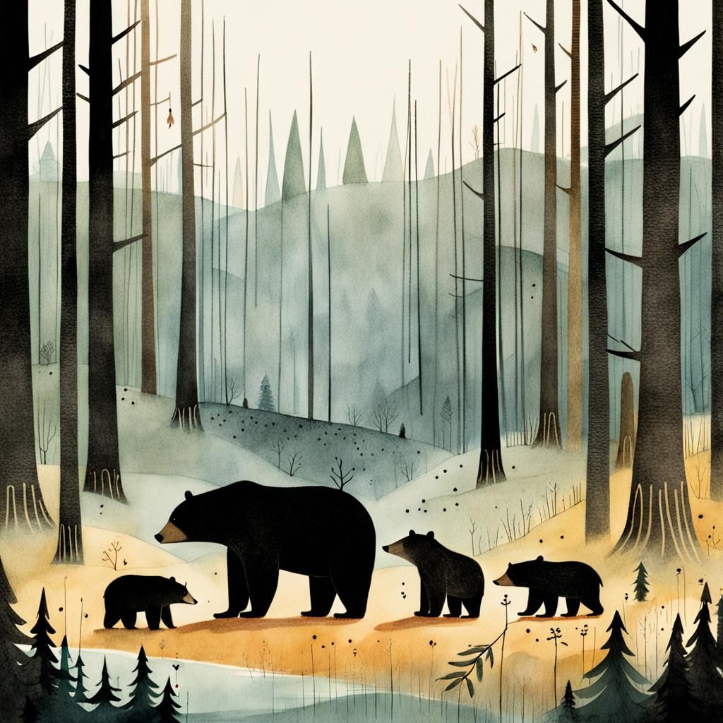 Charming Bear Family Storybook Illustration