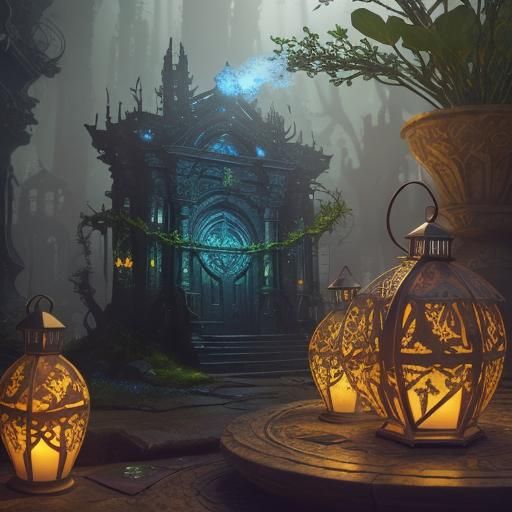 Fantasy Healing Potion on Ancient Altar