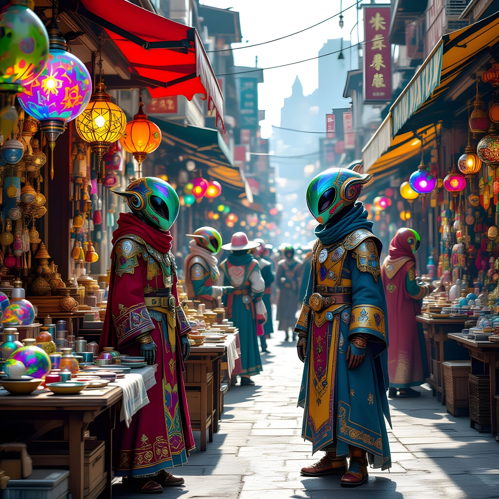 Alien Vendors Sell Intergalactic Wares on Hyperrealistic Str...