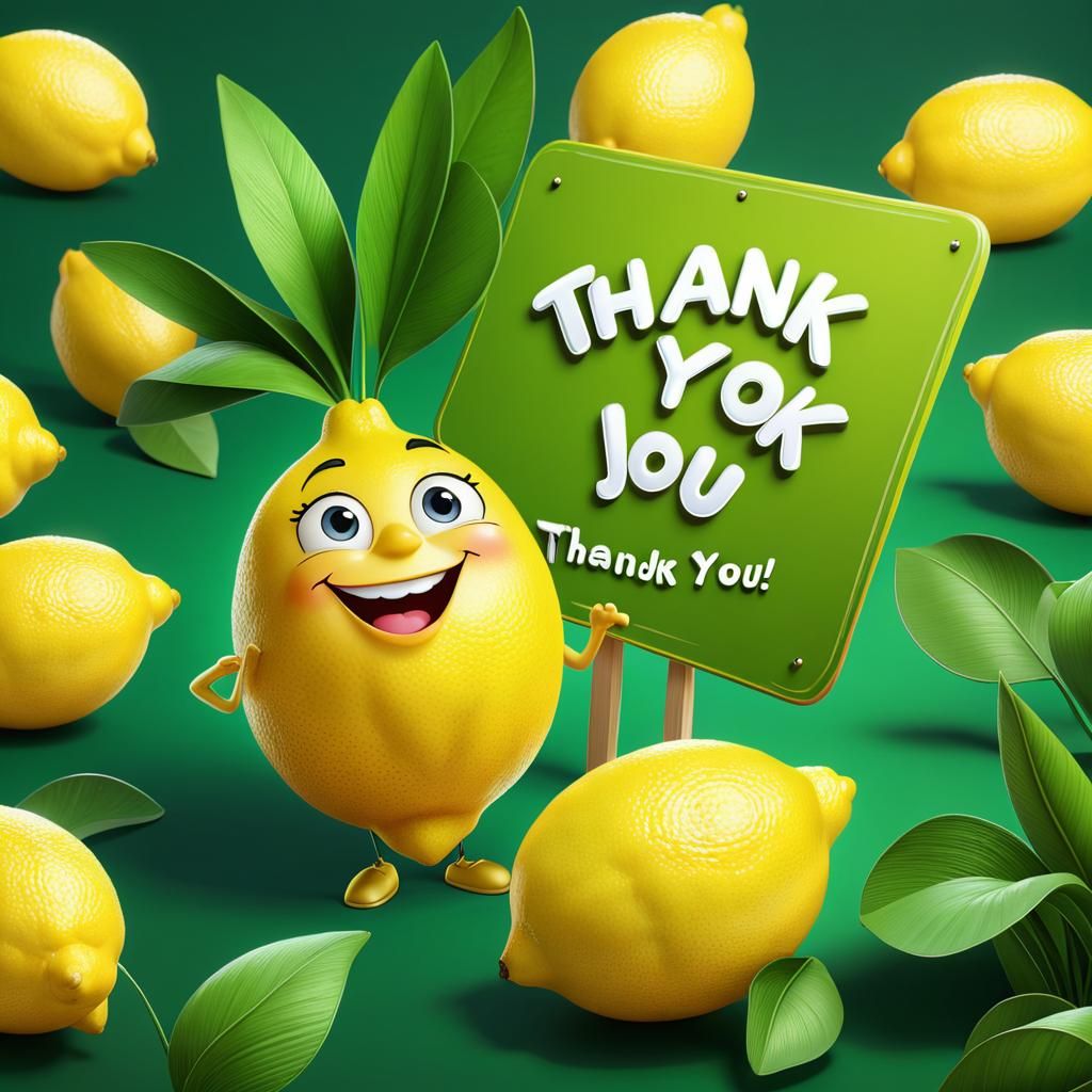 Lemmo, The Friendly Lemon, says "Thank You!"