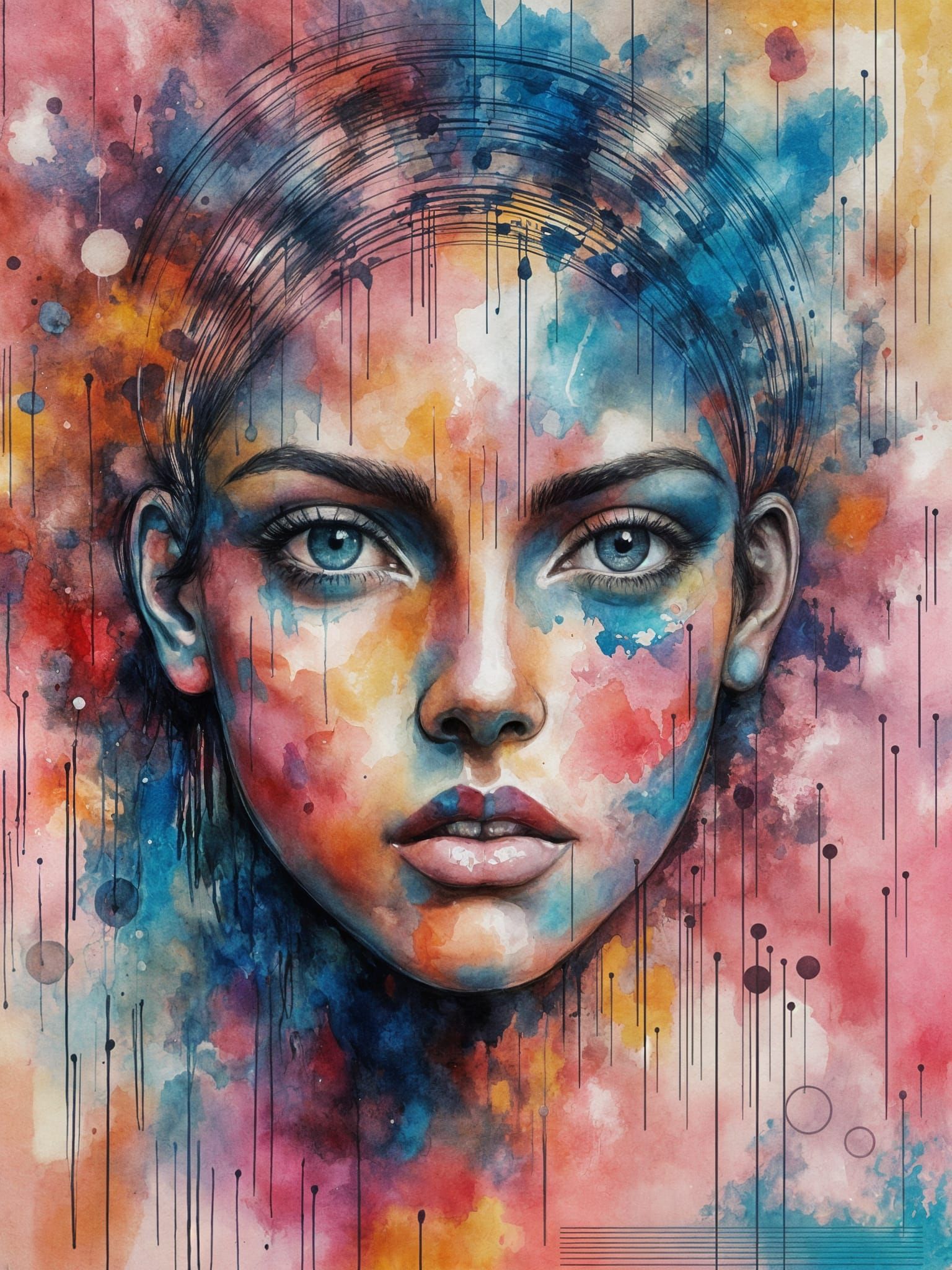 Expressive Abstract Portrait in Vibrant Watercolor Style