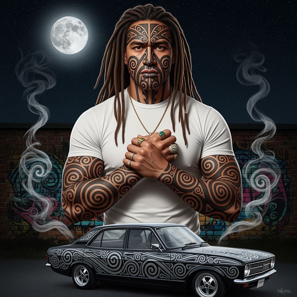Maori Warrior Portrait with Zephyr Car