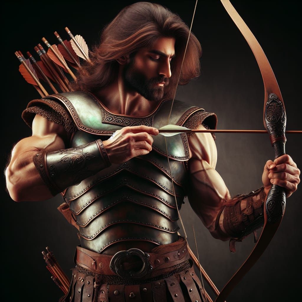 Middle-Eastern Archer in Armor Loads Quiver