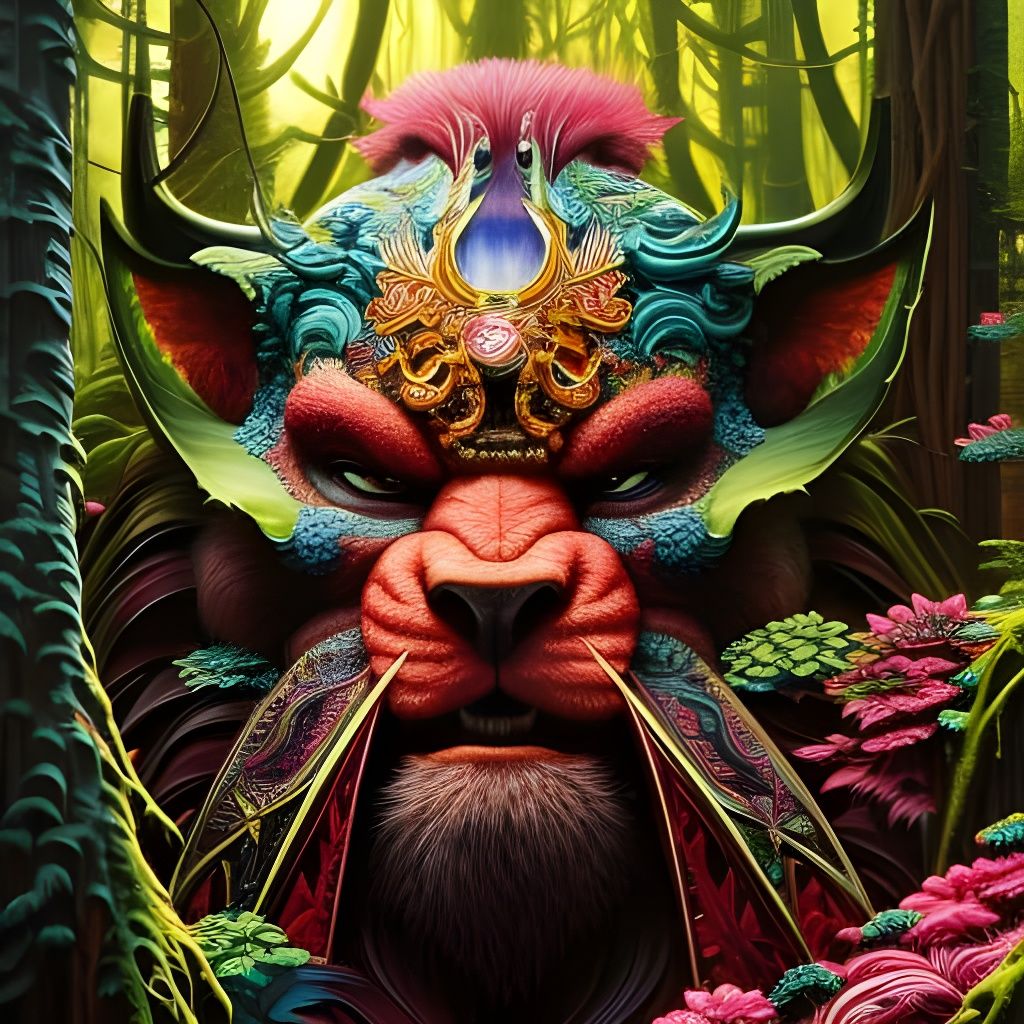 Hyper-Detailed Forest Troll Portrait in Maximalist Style
