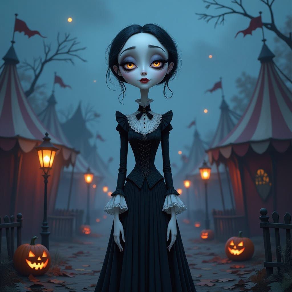 Tim Burton-Inspired Character at Spooky Carnival