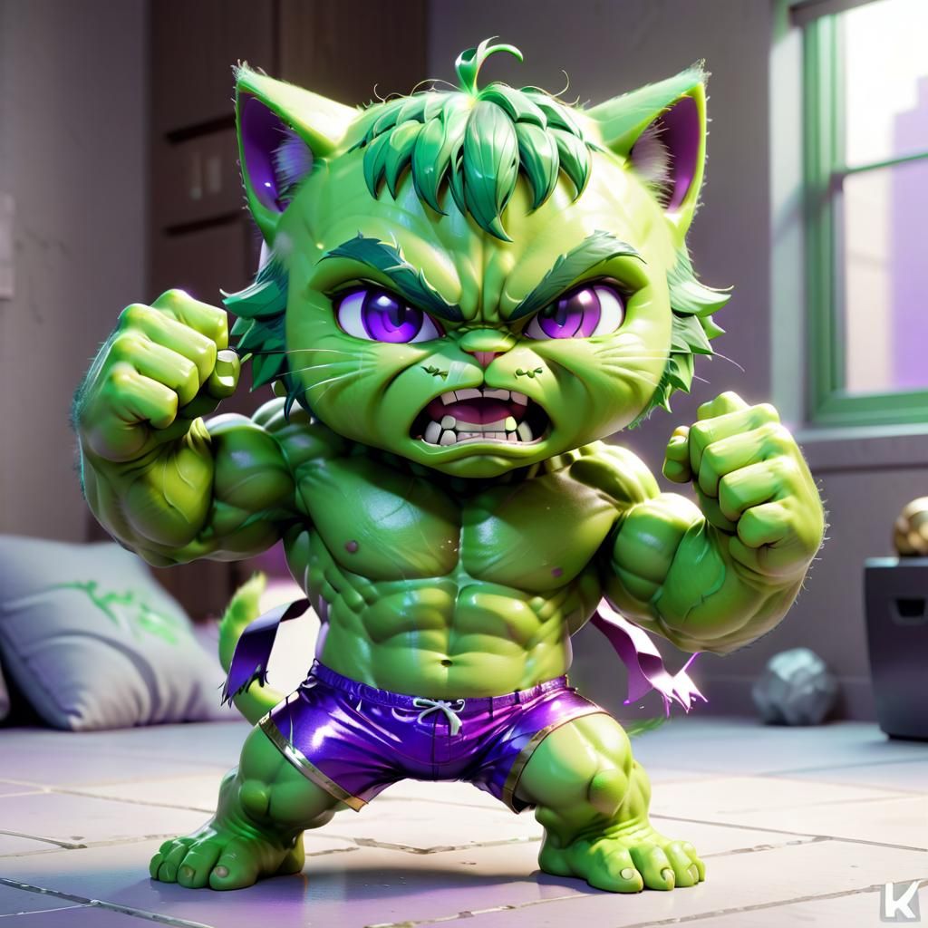 Chibi Hulk Cat in Anime Style