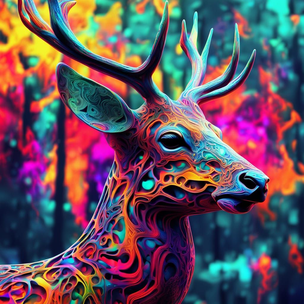 Mystical Deer in Forest: Abstract Expressionism