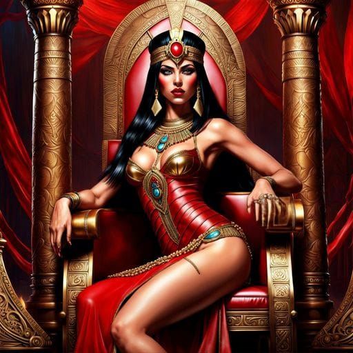 Gothic Egyptian Queen Cleopatra in Red Leather