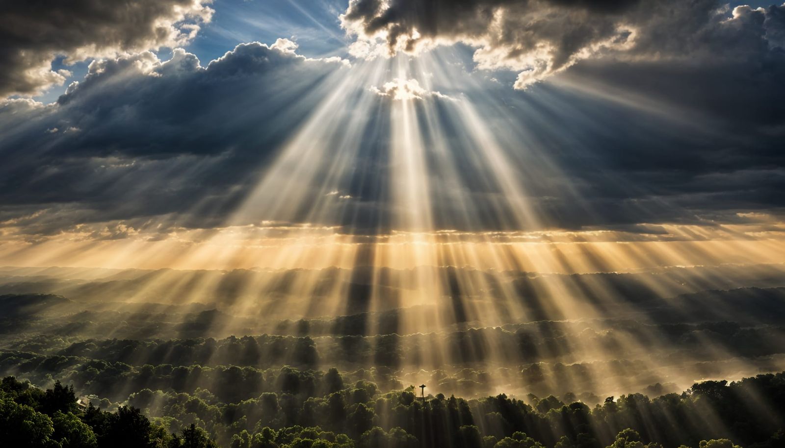 Sunlit Forest with Crepuscular Rays