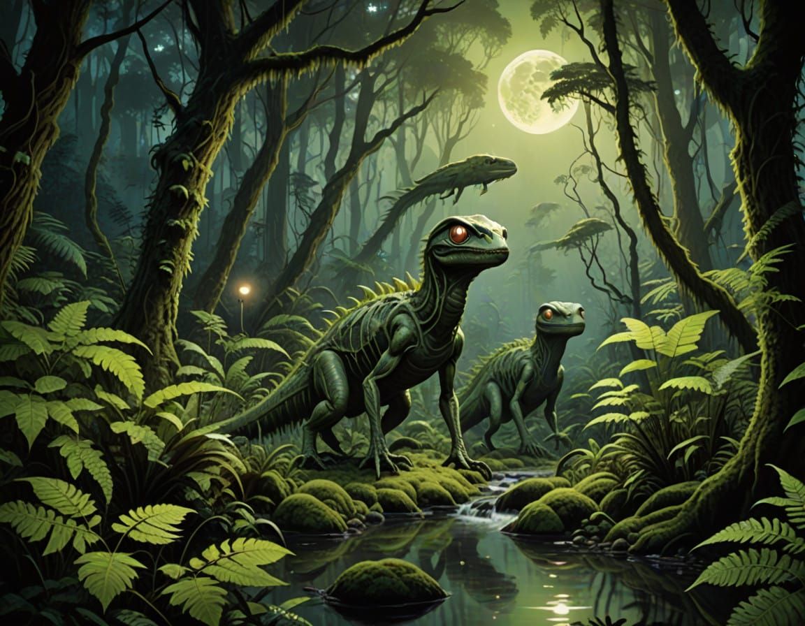 Surreal Alien Forest Illuminated by Moonlight