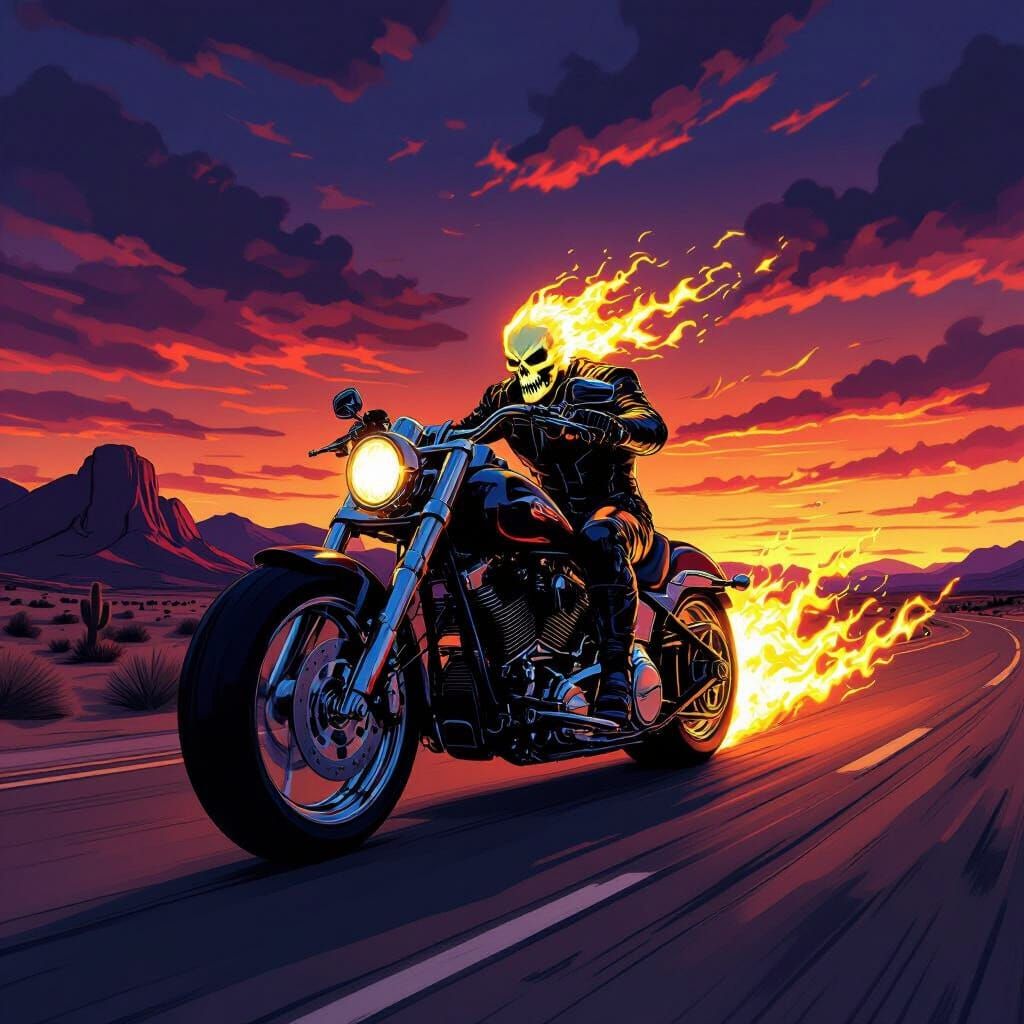 Supernatural Rider on Chrome Robot Motorcycle