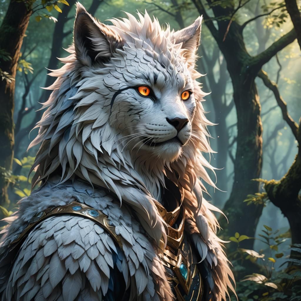 Majestic Human-Animal Hybrid in Mystical Forest