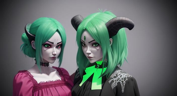 Anime Style Mother and Child Demon Portrait