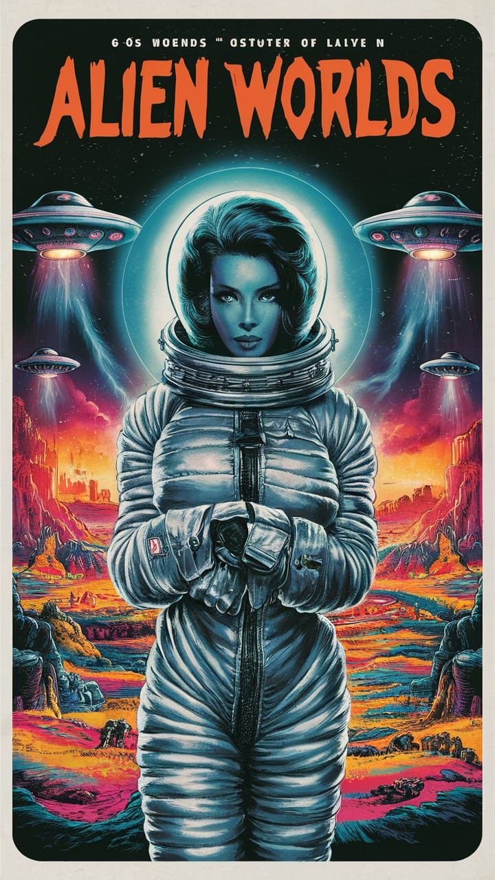 Retro Movie Poster: Alien Worlds in Manga Style