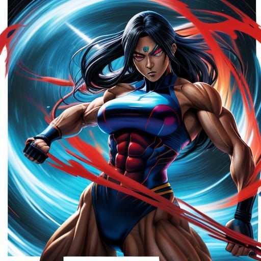Hyper-Realistic Anime Woman with Defined Muscles in Comic St...