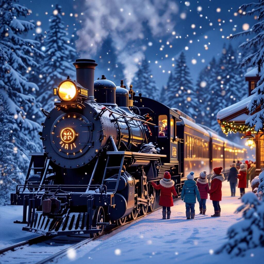 Polar Express Christmas Train at Snowy Station