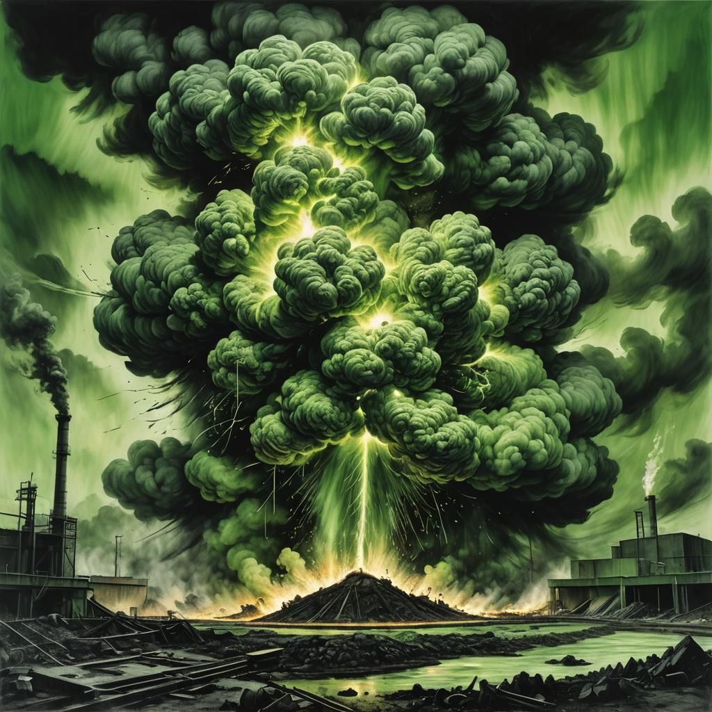 Radioactive Explosion in Nuclear Park: Charcoal Drawing