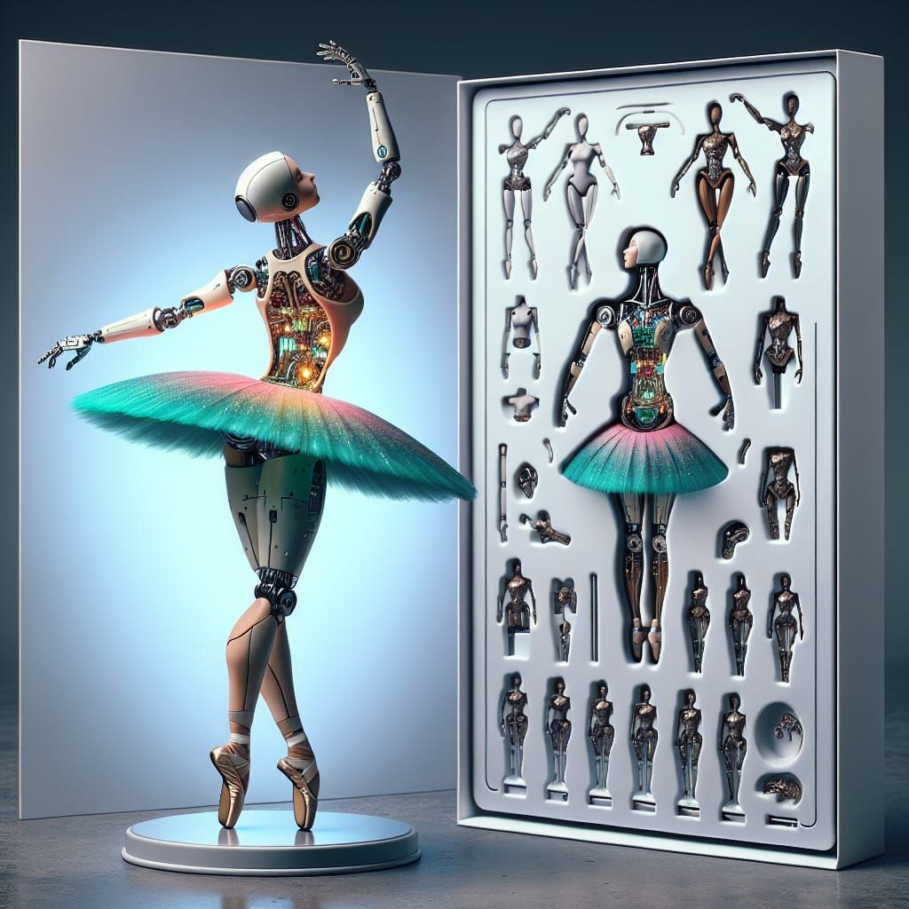 „Futuristische Actionfigur: Roboter-Ballerina mit austauschbaren Teilen in innovativer Verpackung für Sammler und Fans“