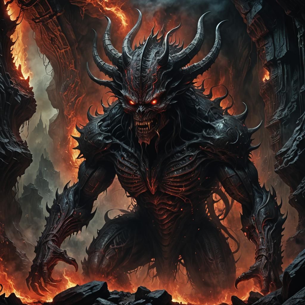 Hellish Demon in Mystical Cave: Dark Fantasy Art