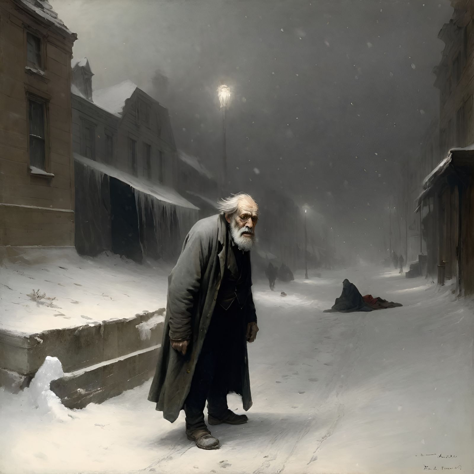 Poor old man in winter