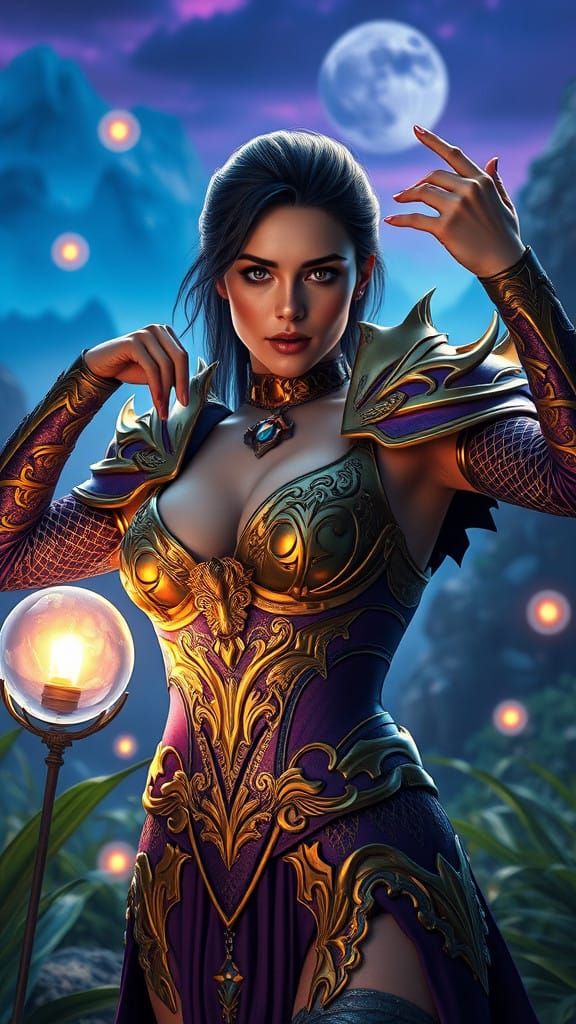 Fantasy Warrior Goddess in Intricate Gold Armor