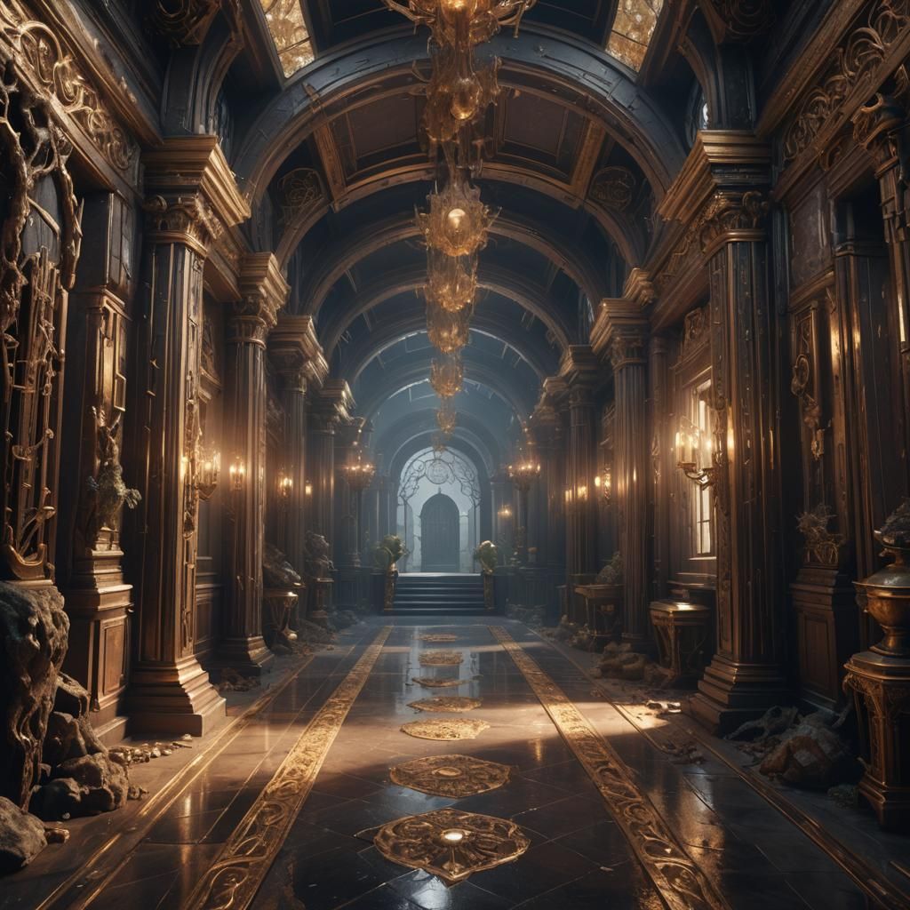 Fantastical Smokey Quartz Hallway in Detailed Matte Painting
