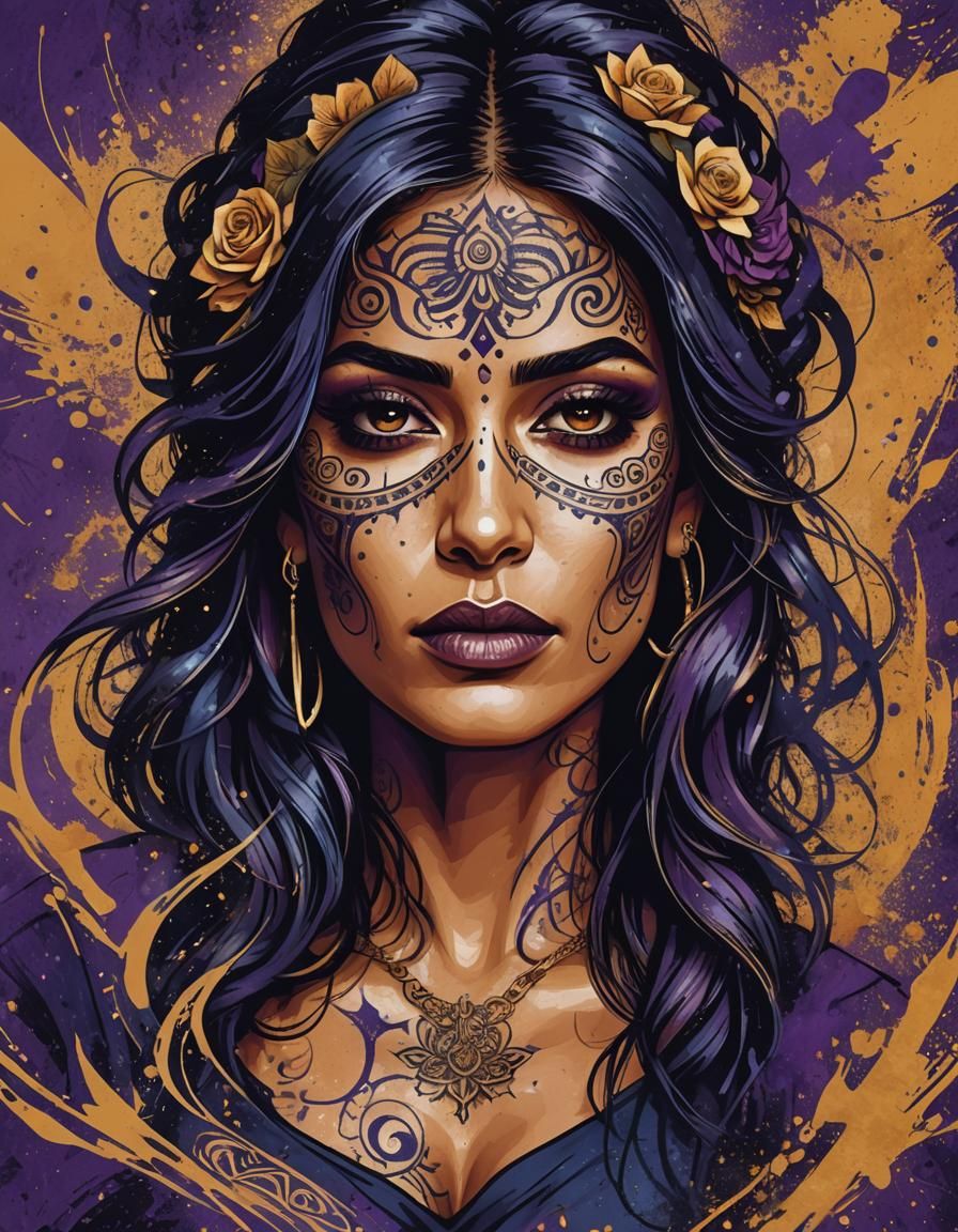 Vibrant Chicano Girl Vector Art on Grungy Background