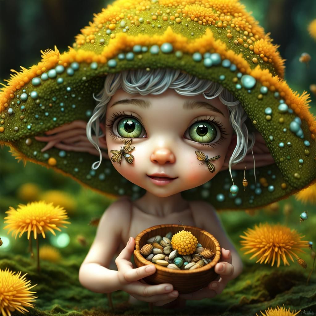 Elven Forest Sprite with Insect Pet, 3D Digital Art
