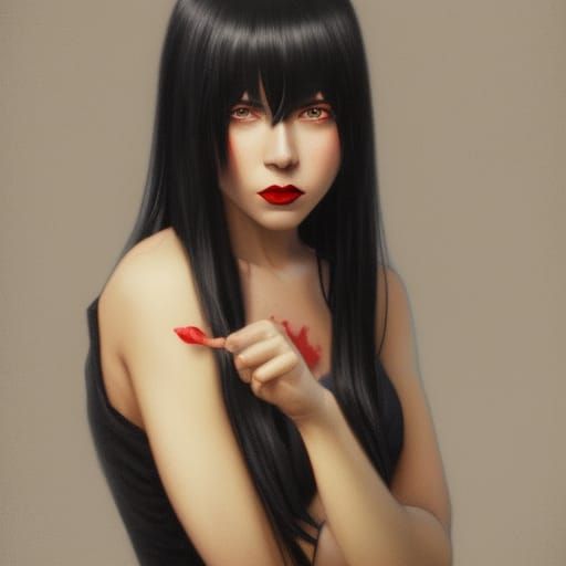 Portrait of Woman with Black Hair in Detailed Style