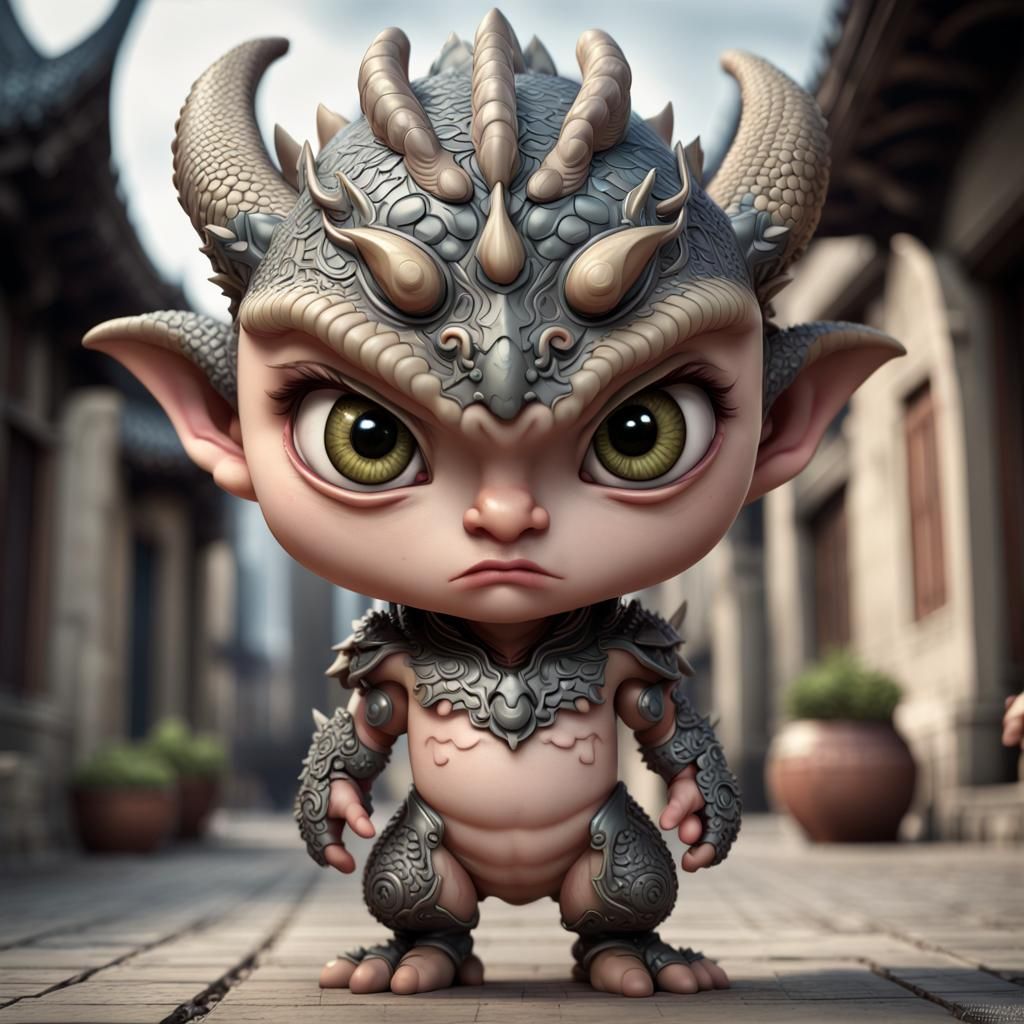 Hyperrealistic Chibi Dragon Man with Exaggerated Features