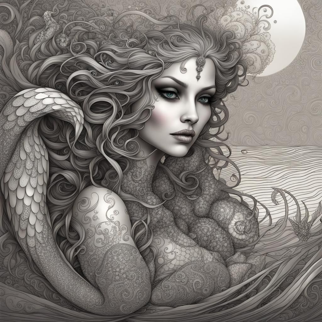 Gothic Mermaid Seraphina in Moonlit Cove