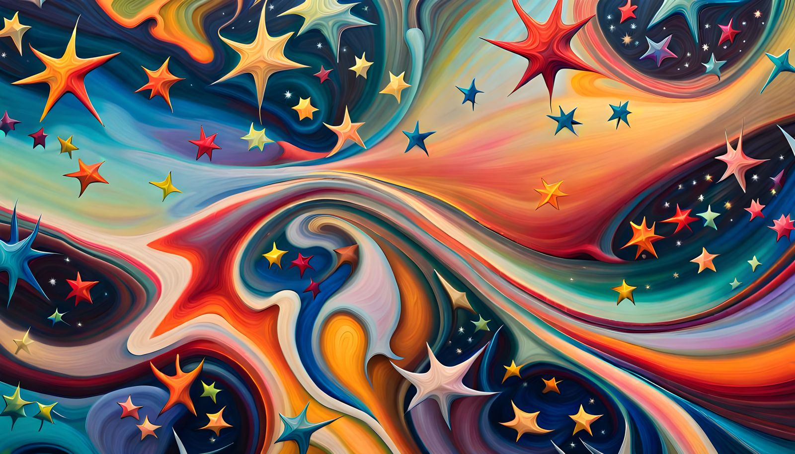 Iridescent Stars Dance in Impasto Oil Painting