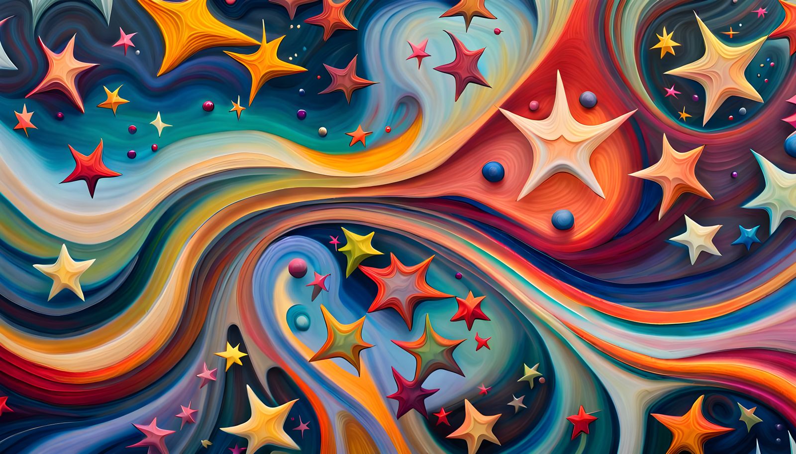 Iridescent Stars Dancing in an Aboriginal Oil Painting