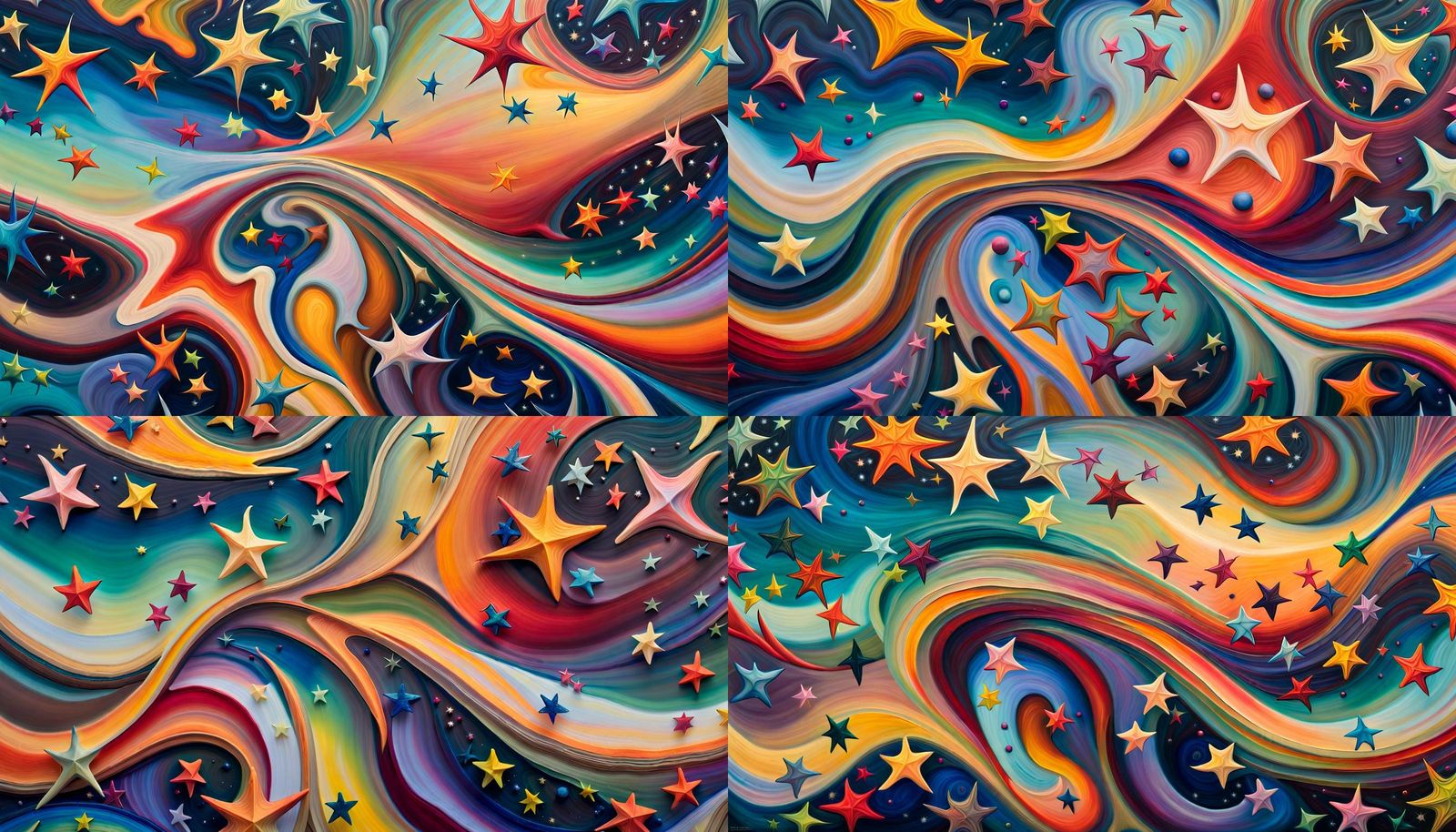 Iridescent Stars in Aboriginal Impasto Oil Painting