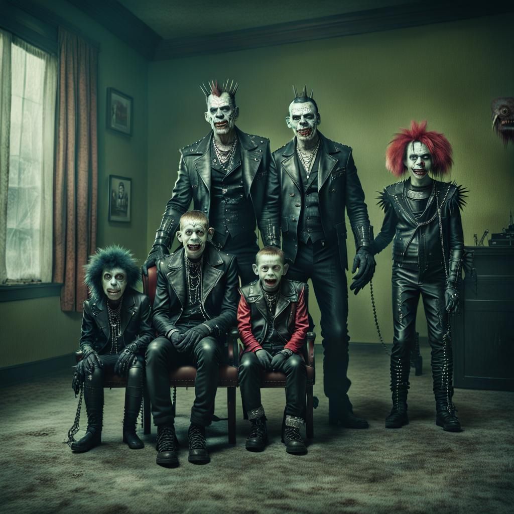 Zombie Monkey Clown Family in Black Leather