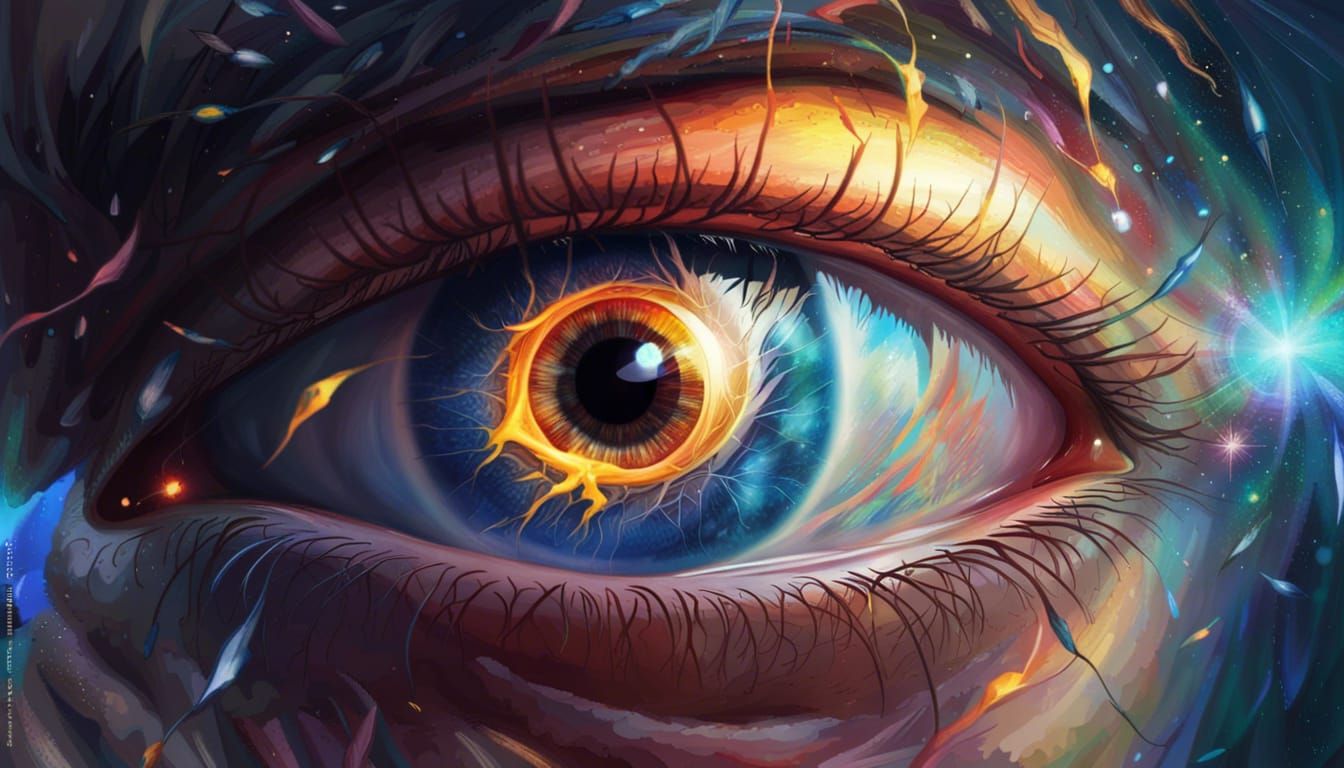 Hyperrealistic Eyeball with Lightning and Universe