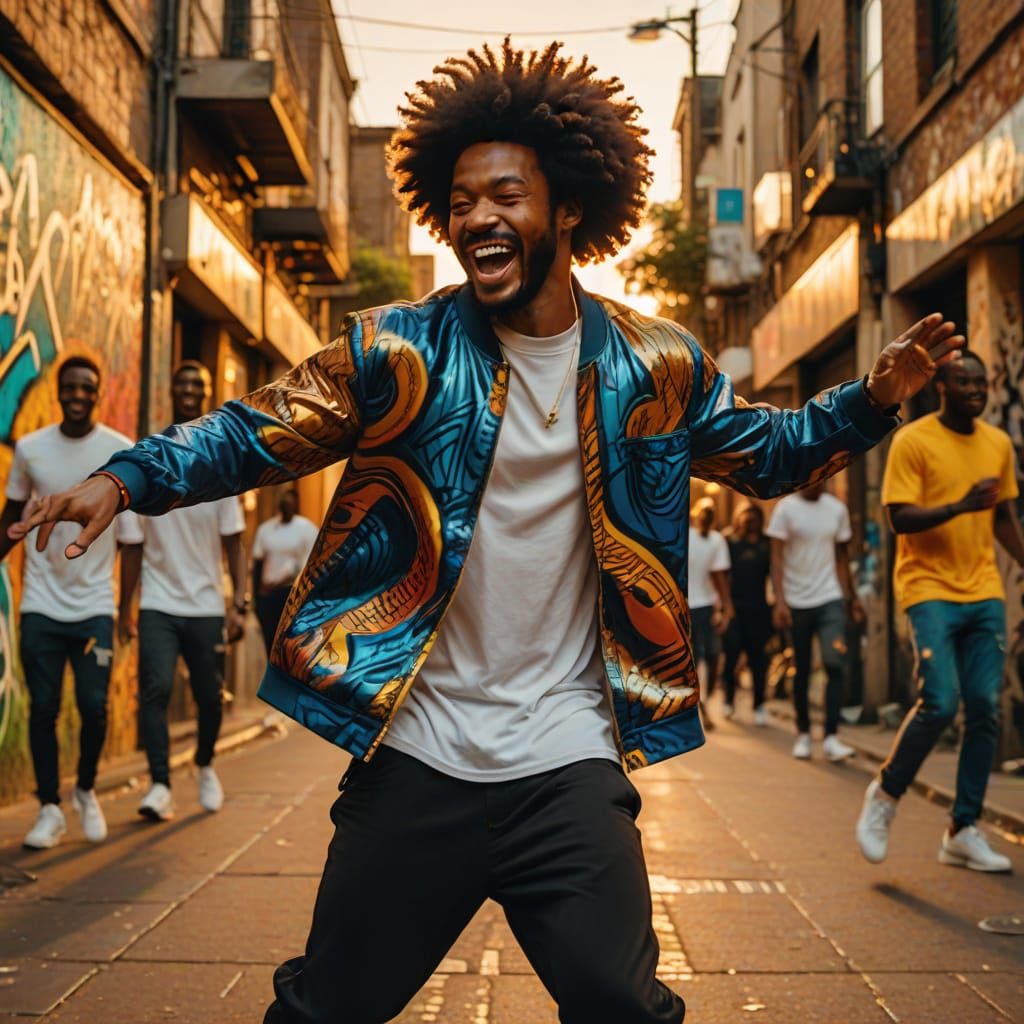 Joyful Afro Dance in Vibrant Urban Street