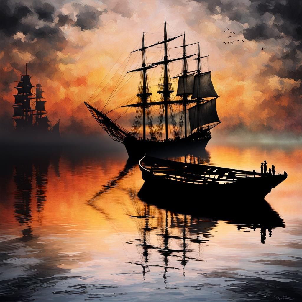 Ominous Ghost Ship with Tattered Sails