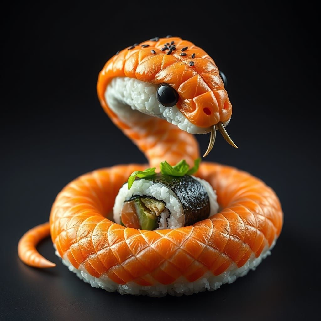 Hyper-Realistic Sushi Snake Sculpture