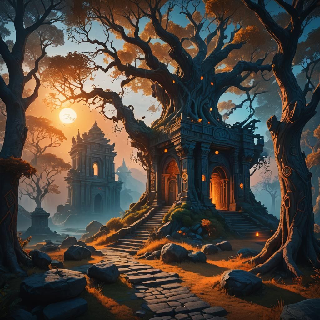 Epic Fantasy Landscape with Ancient Architecture