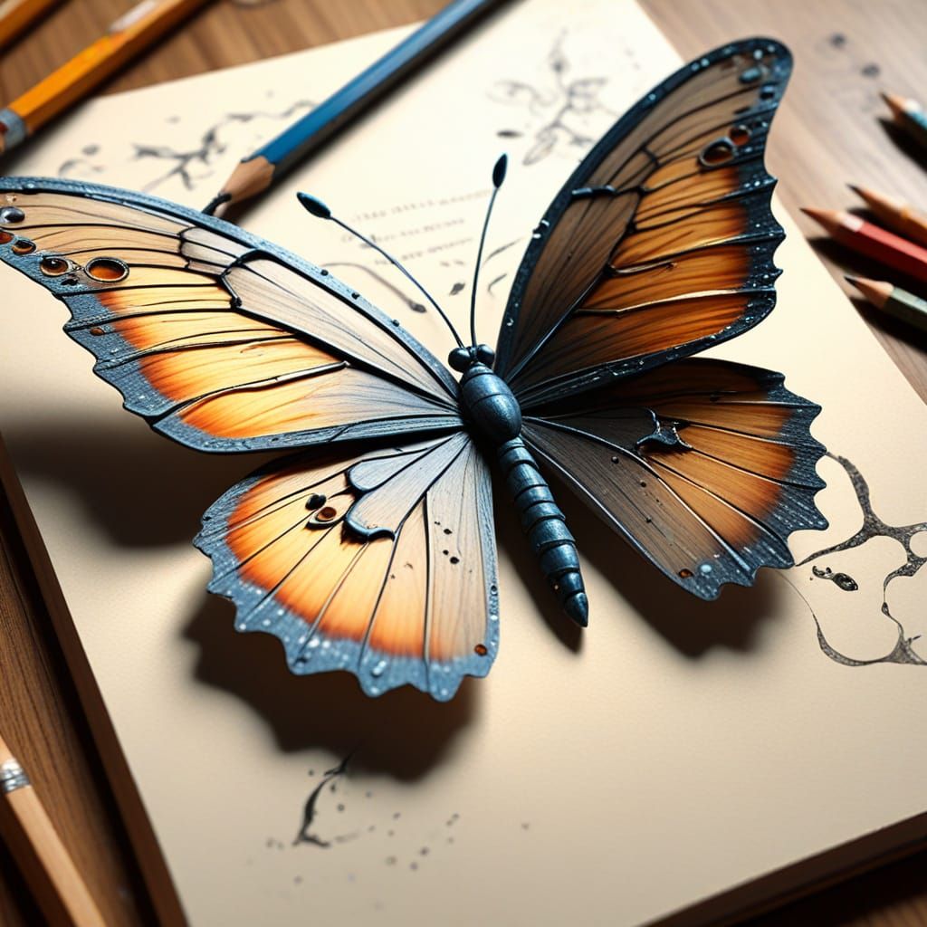 Metamorphosis: Pencil Becomes Butterfly in Ethereal Digital ...