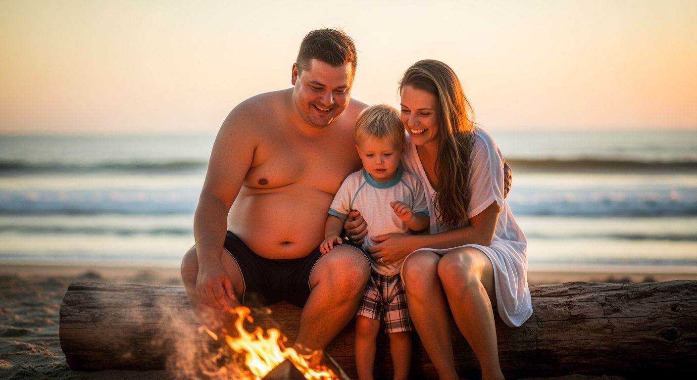 Family Campfire at Sunset: Evoking Golden Light