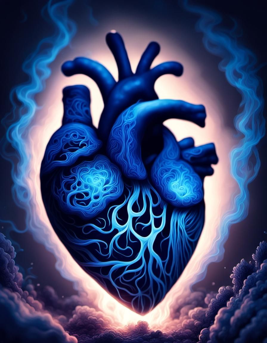 Glowing Indigo Heart in Psychedelic Fantasy