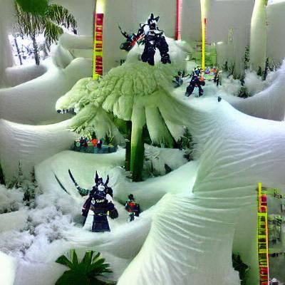 Giant Samurai Emerges from Snowy Forest