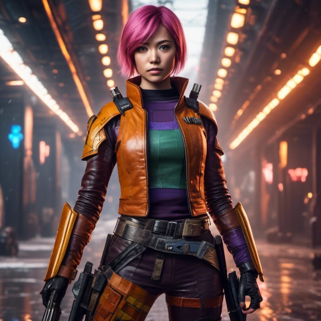 Natasha Liu Bordizzo as Sabine Wren with Darksaber