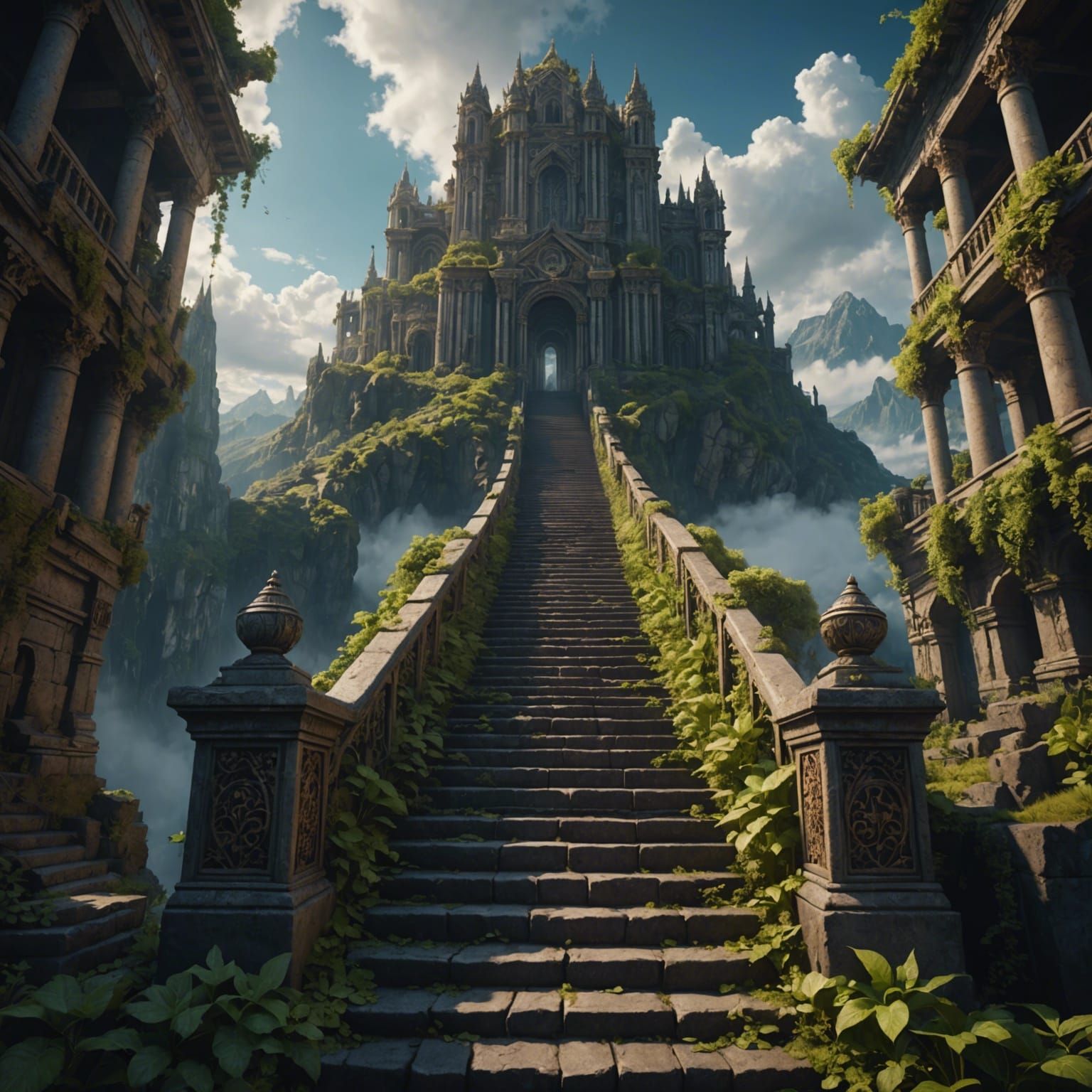 Fantastical Stairway to Heaven in Detailed Matte Painting