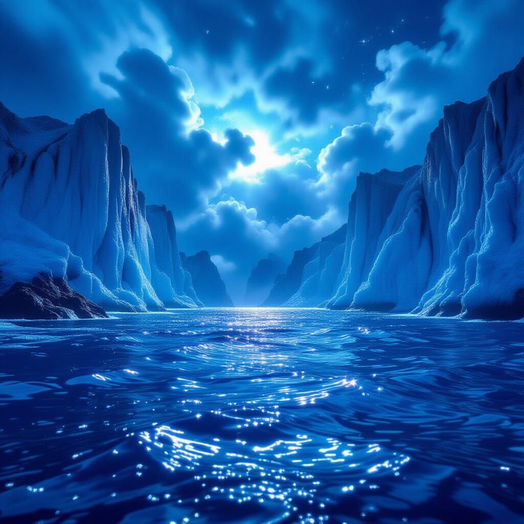 Deep Blue Ocean Meets Sapphire Crystal Cliffs in 8K