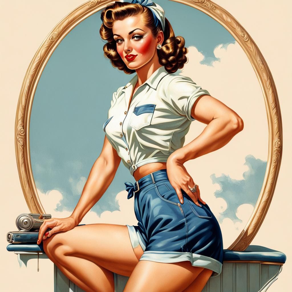 Vintage 40s Pin-Up Girl in Shorts